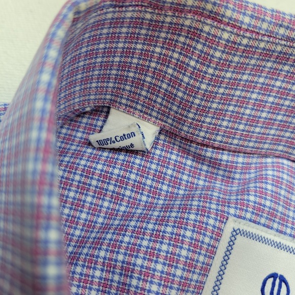 David Donahue Dress Shirt Mens Large Purple Check Button Up Long Sleeve - Picture 6 of 10
